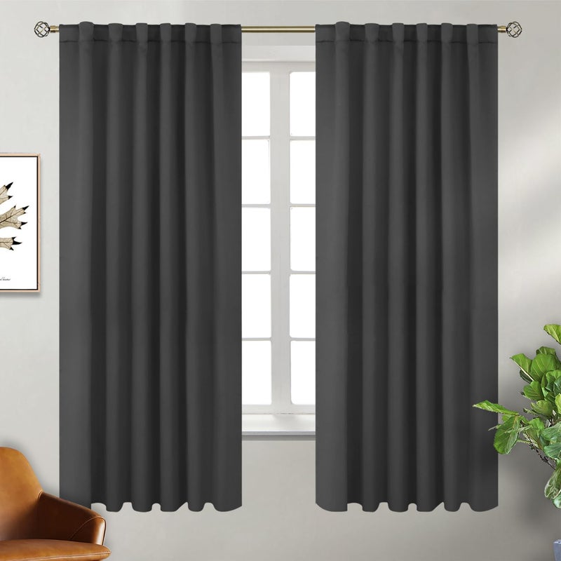 BGment Rod Pocket and Back Tab Blackout Curtains for Bedroom - Thermal Insulated Room Darkening Curtains for Living Room, 2 Window Curtain Panels (52 x 63 Inch, Dark Grey) - Image 1